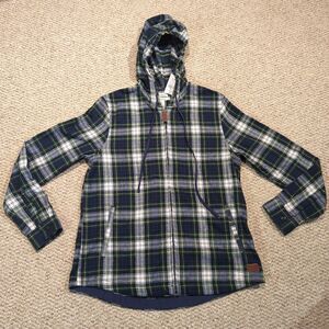 L.L. Bean Scotch Plaid Zip Flannel Hoodie Shirt Jacket Womens XS Blue Green